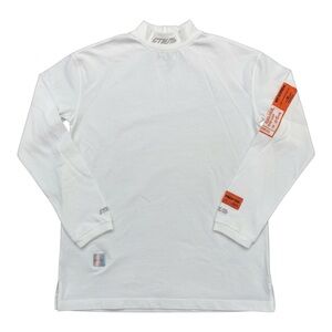 Heron Preston CTNMB Mock Neck Long Sleeve T Shirt White XS NWT Orange Logo Patch
